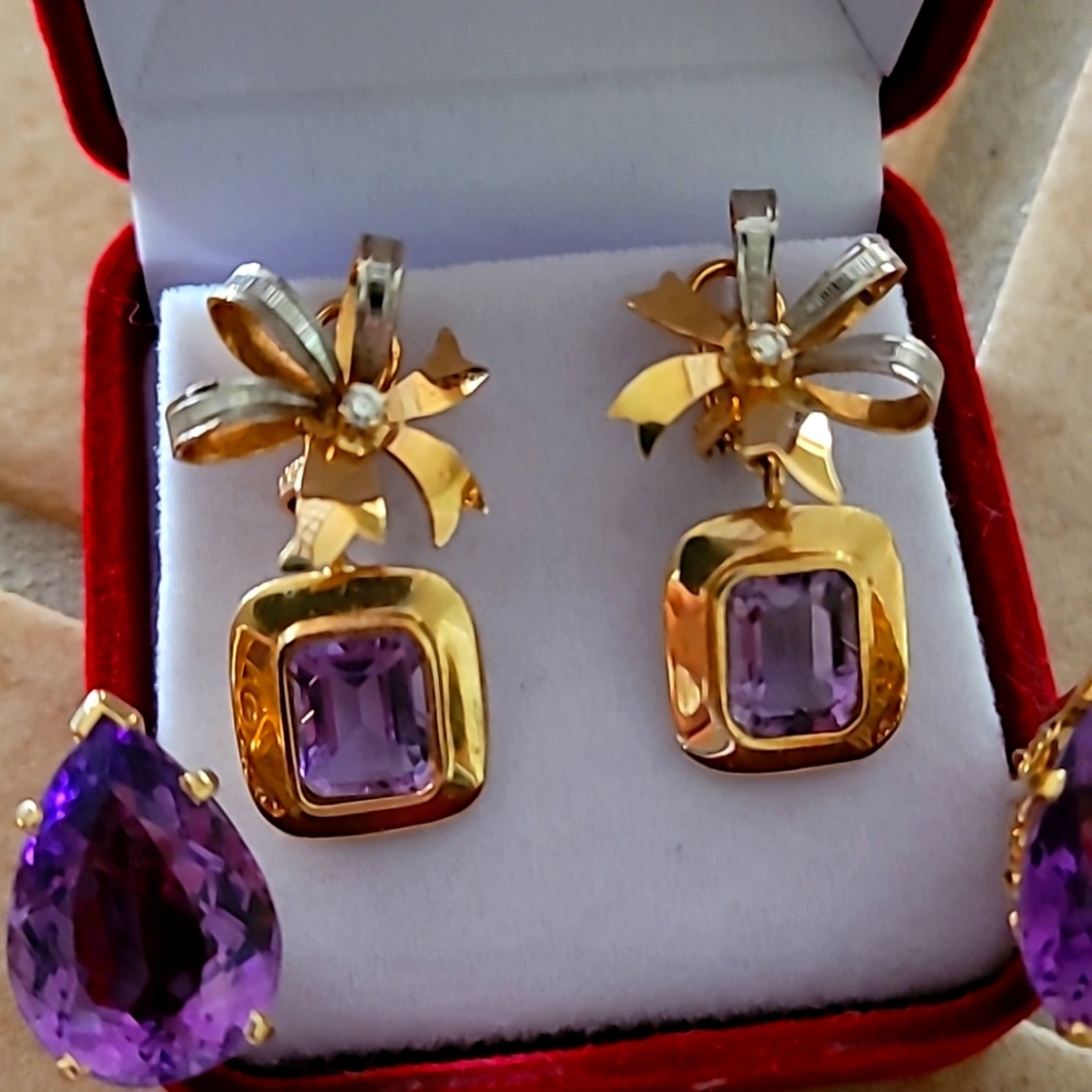 14k Vintage Purple  Ameythst Earrings - Picture 3 of 9